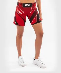 UFC Venum Authentic Fight Night Women's Shorts - Long Fit - Red -Training gear shop 042db08c9f71795e0cdb8c88986a9996af9645f8 VNMUFC 00019 003 03