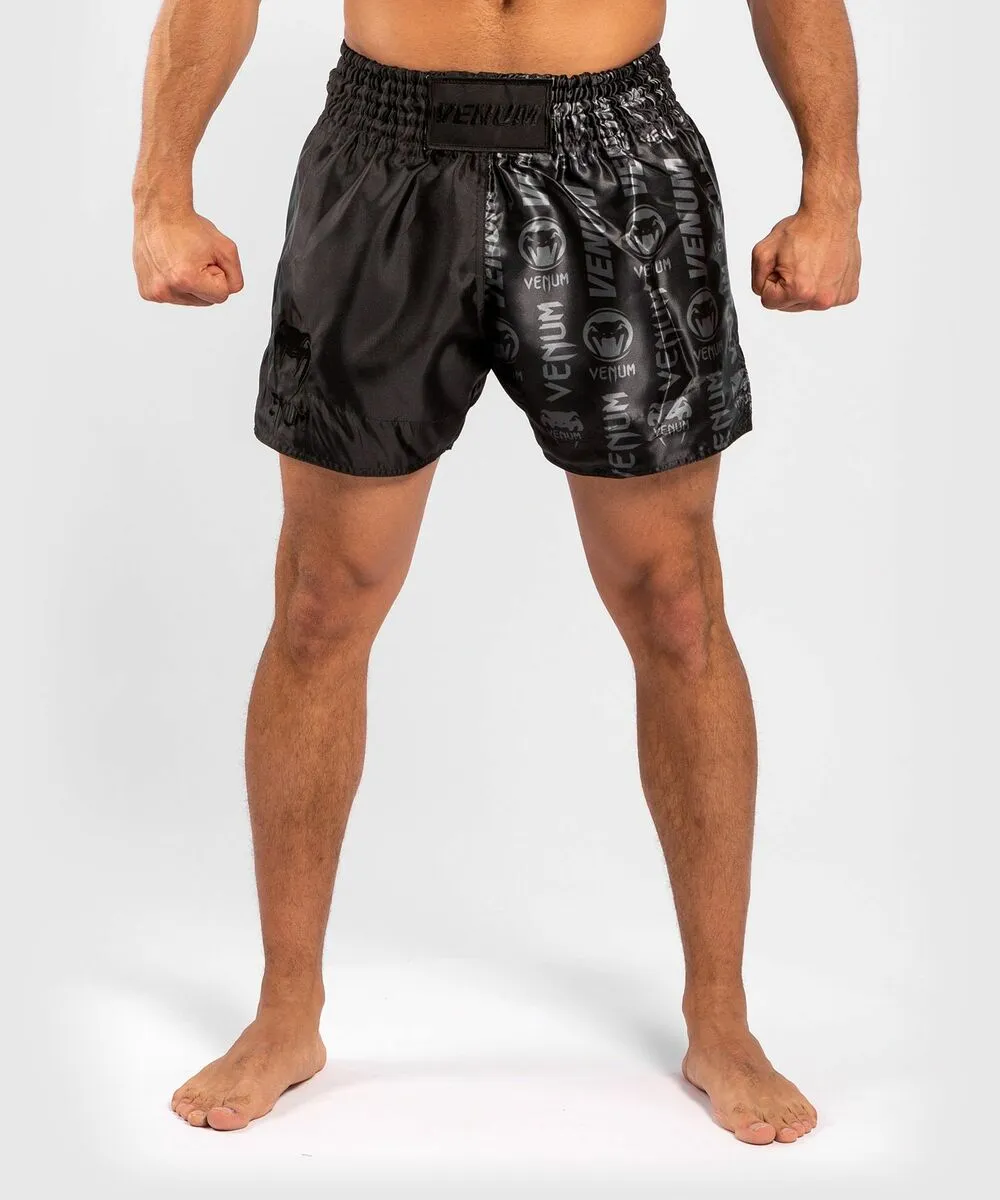 Venum Logos Muay Thai Shorts - Black-Black 3 Venum Logos Muay Thai Shorts - Black-Black
