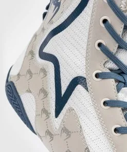 Venum Elite Evo Monogram Boxing Shoes, White/Blue -Training gear shop 90b44bba48ac6c808646a1439823d7d50930d6aa BOXING SHOES MONOGRAM WHITE BLUE 06