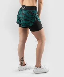 Venum Defender Hybrid Compression Shorts For Women -Training gear shop HYBRID COMPRESSION SHORT DEFENDER BLACK GREEN SD 03