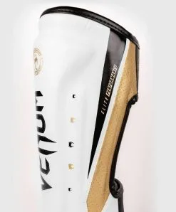 Venum Elite Evo Shinguards - White/Gold -Training gear shop Venum20Elite20Evo20sC3A4C3A4risuojat20valkoinen kulta203