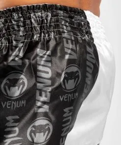 Venum Logos Muay Thai Shorts - Black-White -Training gear shop a9ac32901922095ae04bfa483aeb5e458a142443 SHORT MUAYTHAI LOGOS BLACK WHITE 06