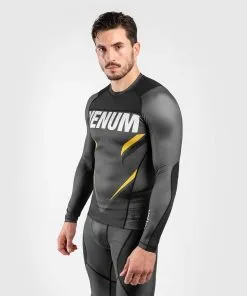 Venum One FC Impact Rashguard - Long Sleeves - Grey-Yellow -Training gear shop d82dd4c3814c2a2d540cb3b039f7628c006b6b34 RASH LS ONEFC IMPACT GREY YELLOW 03