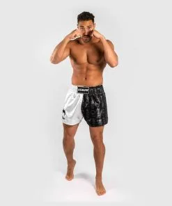 Venum Logos Muay Thai Shorts - Black-White -Training gear shop dee25e847c54de8a22b9fb8931e729d970f2d0fb SHORT MUAYTHAI LOGOS BLACK WHITE 08