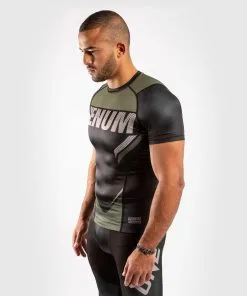 Venum One FC Impact Rashguard - Short Sleeves - Black-Khaki -Training gear shop ec6f324b2a2ea9ab6ab32fa77d6b2fea854300b8 RASH SS ONEFC IMPACT BLACK KHAKI 02