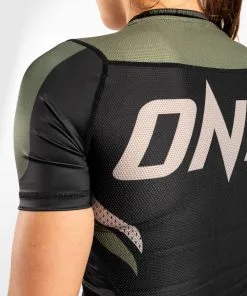 Venum ONE FC Impact Rashguard Short Sleeves Women - Black-Khaki -Training gear shop f254b69848eac37868b92908d2259723bf400786 RASH SS ONEFC BLACK KHAKI 07