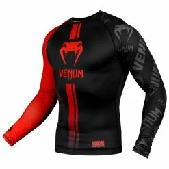 Venum Logos LS Long Sleeve Rashguard -Training gear shop venum 03451 100 s venum 03451 100 s galery image 2 rash ls logos black red 1500 02